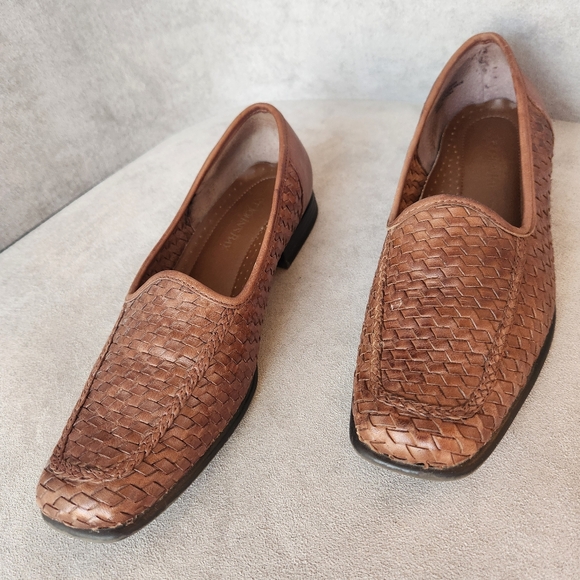 St.Johns Bay loafers 8.5 brown woven leather Muffy flats dressy formal preppy - Picture 4 of 14